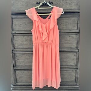 H&M Ruffle Chiffon Dress EUC Sleeveless Flowy Flutter Coral Pink Peach Orange
